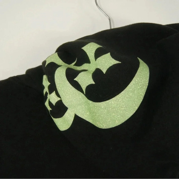 Black Green Glitter Death Metal Cyber Pullover Hoodie - Picture 4 of 4